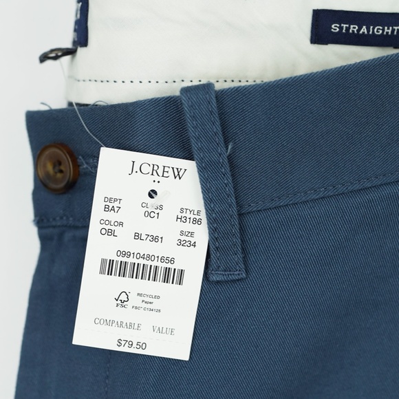 JCREW Mens 32 / 35 Straight-Fit Flex Chino Pants in Bellport Blue $79 H3186 - Picture 3 of 3